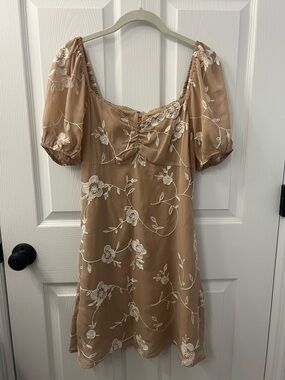 Altar'd State Tan Dress with Cream Floral Embroidery